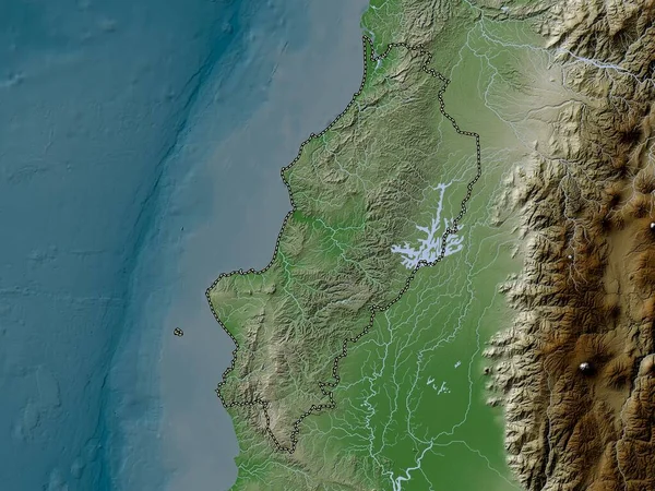 Manabi Ekvador Vilayeti Yükseklik Haritası Göller Nehirlerle Wiki Stilinde Renklendirilmiştir — Stok fotoğraf