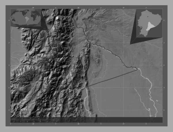 Morona Santiago Ecuador Tartomány Kétszintes Domborzati Térkép Tavakkal Folyókkal Saroktérképek — Stock Fotó