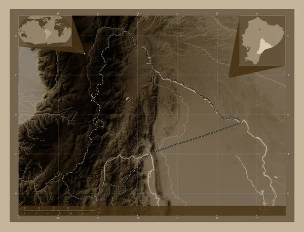 Morona Santiago Prowincja Ekwador Mapa Elewacji Kolorowe Sepia Dźwięki Jeziorami — Zdjęcie stockowe