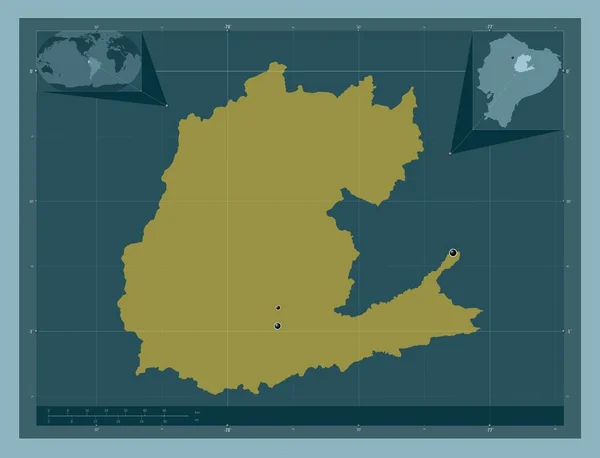 エクアドルのナポ州 しっかりした色の形 地域の主要都市の場所 コーナー補助位置図 — ストック写真