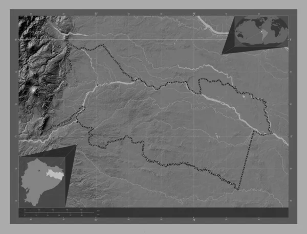 Orellana Province Ecuador Bilevel Elevation Map Lakes Rivers Locations Major — Stock Photo, Image