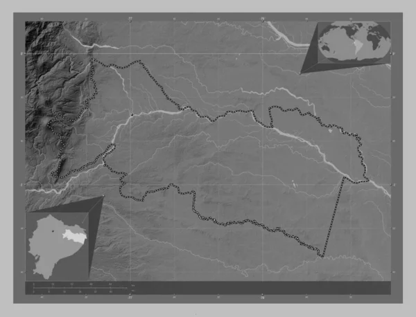 Орельяна Провінція Еквадор Граймасштабна Мапа Висот Озерами Річками Розташування Великих — стокове фото