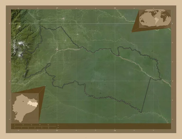 厄瓜多尔Orellana省 低分辨率卫星地图 角辅助位置图 — 图库照片