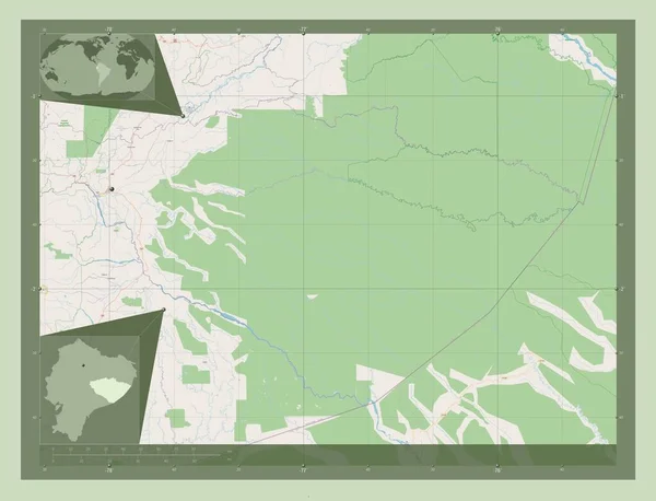 Pastaza, province of Ecuador. Open Street Map. Corner auxiliary location maps