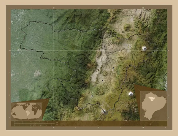 皮钦查 厄瓜多尔省 低分辨率卫星地图 该区域主要城市的所在地点 角辅助位置图 — 图库照片
