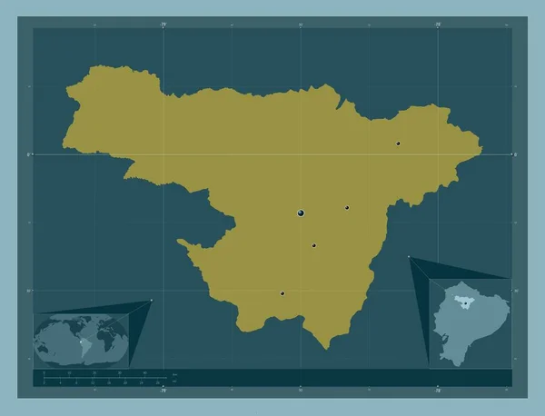 エクアドルのピチンチャ州 しっかりした色の形 地域の主要都市の場所 コーナー補助位置図 — ストック写真