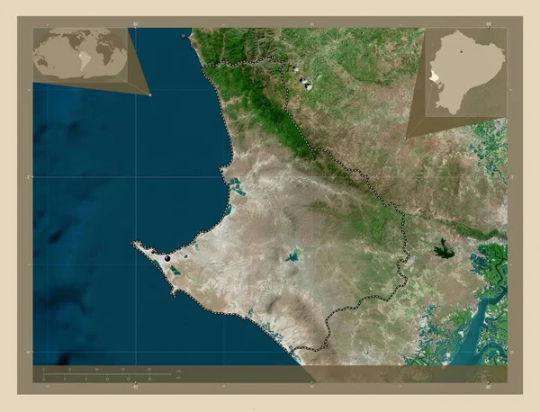 Santa Elena Prowincja Ekwador Mapa Satelity Wysokiej Rozdzielczości Lokalizacje Dużych — Zdjęcie stockowe