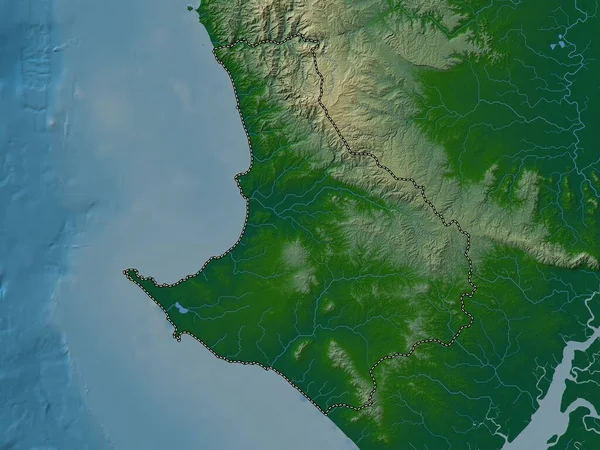 圣埃伦娜 厄瓜多尔省带有湖泊和河流的彩色高程图 — 图库照片