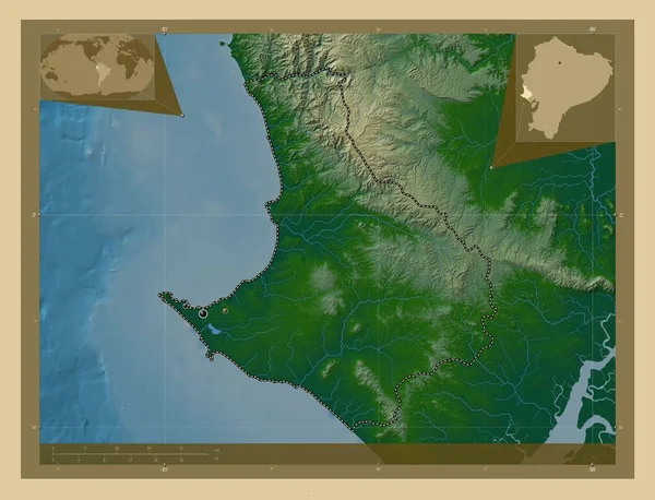 Санта Елена Провінція Еквадор Кольорові Карти Висот Озерами Річками Розташування — стокове фото