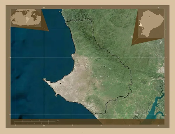 Santa Elena, province of Ecuador. Low resolution satellite map. Corner auxiliary location maps