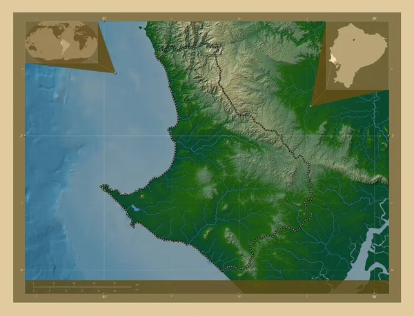 Santa Elena Prowincja Ekwador Kolorowa Mapa Wzniesień Jeziorami Rzekami Pomocnicze — Zdjęcie stockowe