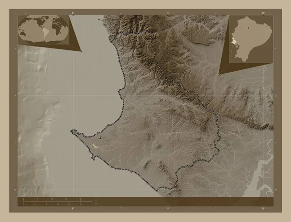 Санта Елена Провинция Эквадор Карта Высоты Окрашенная Сепиевые Тона Озерами — стоковое фото