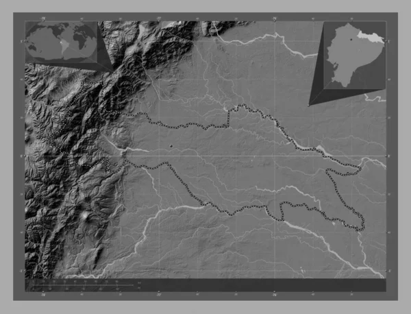 Сукумбиос Провинция Эквадор Карта Рельефа Билевела Озерами Реками Вспомогательные Карты — стоковое фото