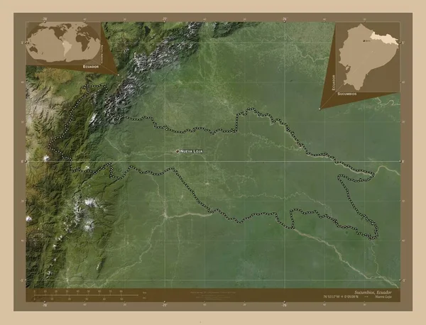 Sucumbios Provincia Dell Ecuador Mappa Satellitare Bassa Risoluzione Località Nomi — Foto Stock