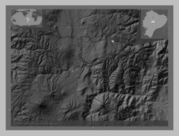 Tungurahua Province Ecuador Grayscale Elevation Map Lakes Rivers Locations Major — Stock Photo, Image