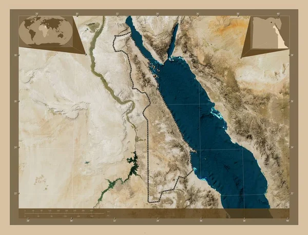 Bahr Ahmar 埃及省 低分辨率卫星地图 角辅助位置图 — 图库照片