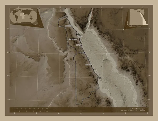 Bahr Ahmar Mısır Valisi Yükseklik Haritası Sepya Tonlarında Göller Nehirlerle — Stok fotoğraf