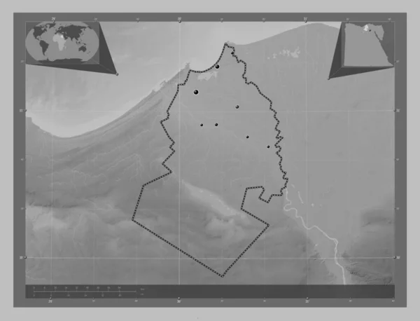 Аль Бухайра Провінція Єгипту Граймасштабна Мапа Висот Озерами Річками Розташування — стокове фото