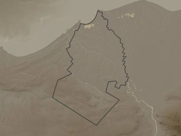 Al Buhayrah, governorate of Egypt. Elevation map colored in sepia tones with lakes and rivers