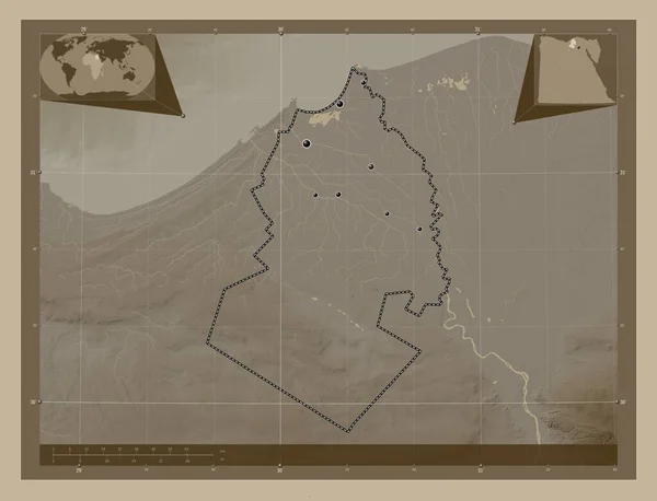 Аль Бухайра Провінція Єгипту Висота Карти Забарвлена Сепії Тонів Озерами — стокове фото