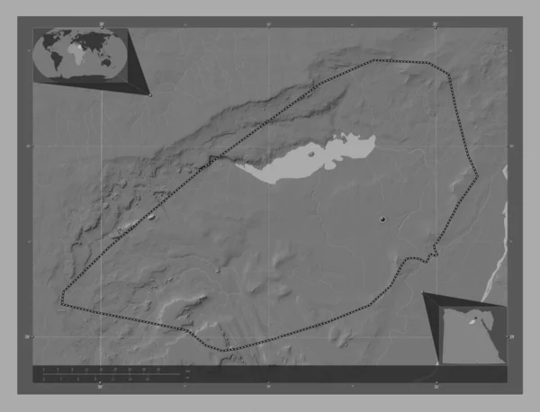 Fayyum Gouverneur Van Egypte Hoogteplattegrond Met Meren Rivieren Hulplocatiekaarten Hoek — Stockfoto
