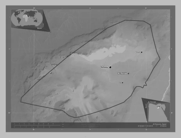 Fayyum Gouvernorat Egypte Carte Altitude Niveaux Gris Avec Lacs Rivières — Photo