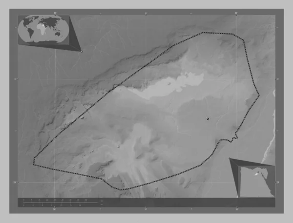 Fayyum Governorate Egypt Grayscale Elevation Map Lakes Rivers Corner Auxiliary — Stock Photo, Image