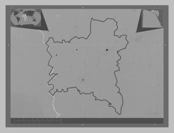 Gharbiyah Governorate Egypt Grayscale Elevation Map Lakes Rivers Locations Major — Stock Photo, Image