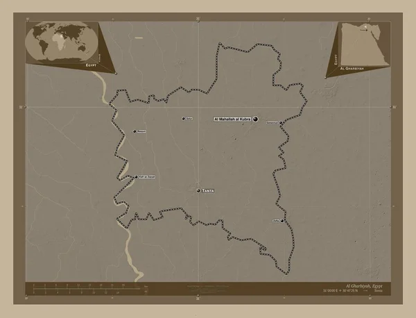 Gharbiyah Governorate Egypt Elevation Map Colored Sepia Tones Lakes Rivers — Stock Photo, Image