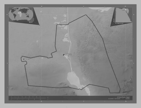 Ismailiyah Gobernación Egipto Mapa Elevación Escala Grises Con Lagos Ríos — Foto de Stock