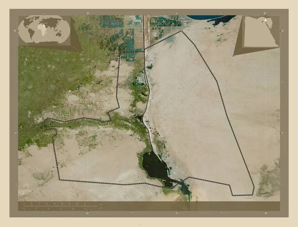 エジプトの統治者アル イスマーイール 高解像度衛星地図 地域の主要都市の場所 コーナー補助位置図 — ストック写真