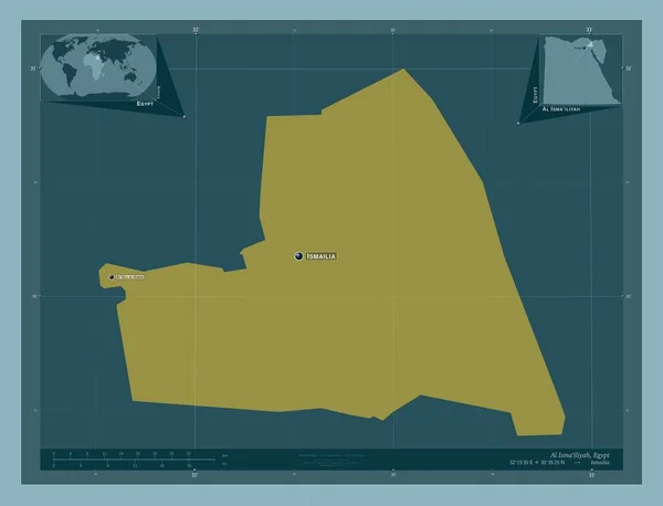 Isma Iliyah 埃及省 固体的颜色形状 该区域主要城市的地点和名称 角辅助位置图 — 图库照片