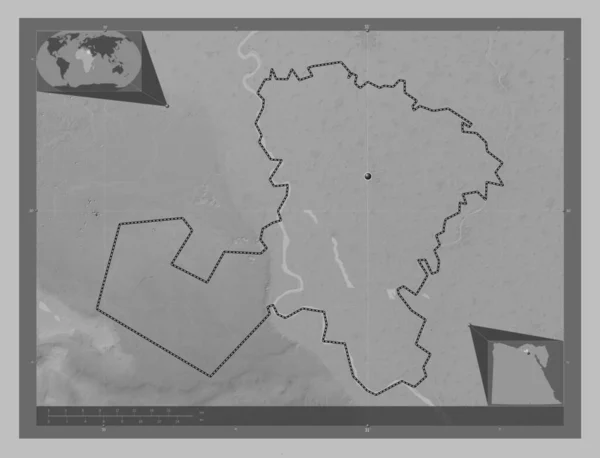 Minufiyah Governorate Egypt Grayscale Elevation Map Lakes Rivers Corner Auxiliary — Stock Photo, Image