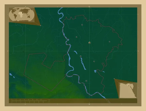 Minufiyah Gobernación Egipto Mapa Elevación Colores Con Lagos Ríos Ubicaciones —  Fotos de Stock