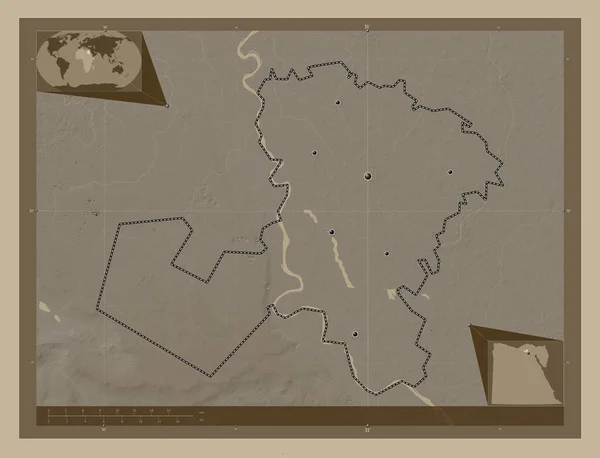 Аль Минуфия Провинция Египет Карта Высоты Окрашенная Сепиевые Тона Озерами — стоковое фото