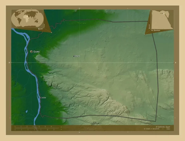 Kahira Gubernator Egiptu Kolorowa Mapa Wzniesień Jeziorami Rzekami Lokalizacje Nazwy — Zdjęcie stockowe