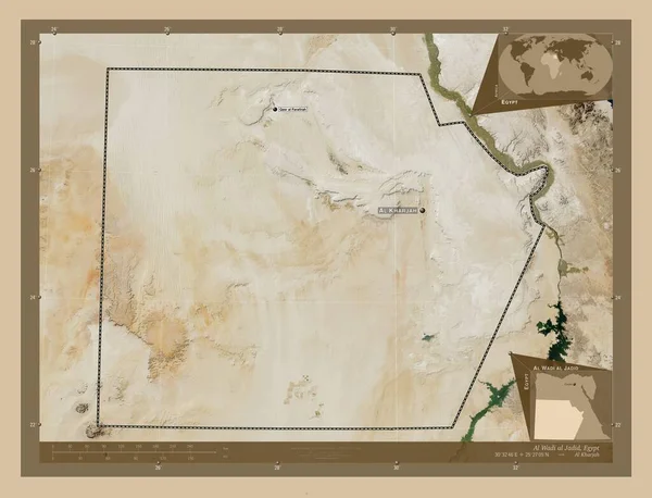 Wadi Jadid Gobernación Egipto Mapa Satelital Baja Resolución Ubicaciones Nombres —  Fotos de Stock