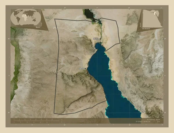 Como Suways Gobernación Egipto Mapa Satelital Alta Resolución Ubicaciones Nombres —  Fotos de Stock