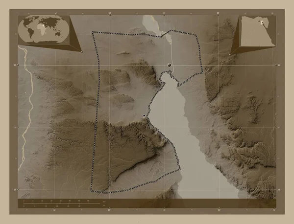 Como Suways Governadoria Egito Mapa Elevação Colorido Tons Sépia Com — Fotografia de Stock