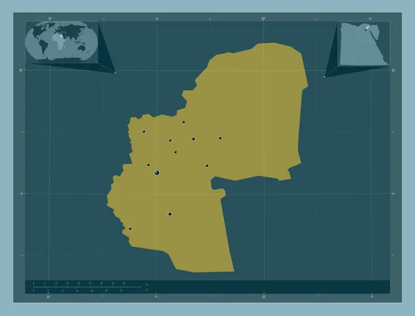 エジプト政府のアッシュ シャキーヤ しっかりした色の形 地域の主要都市の場所 コーナー補助位置図 — ストック写真