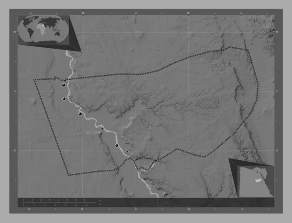 Asyut Gubernator Egiptu Dwupoziomowa Mapa Jeziorami Rzekami Lokalizacje Dużych Miast — Zdjęcie stockowe