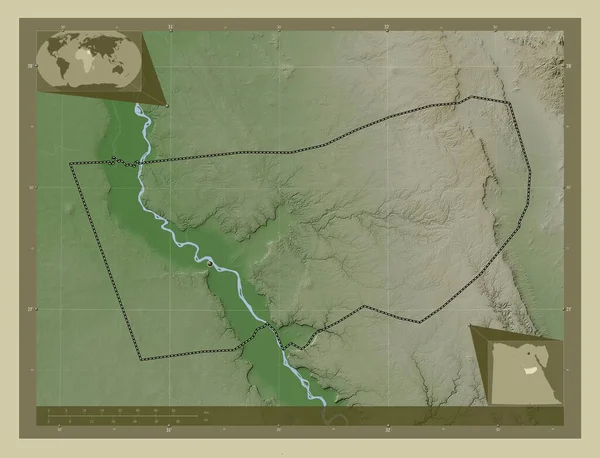 Asyut Mısır Valiliği Yükseklik Haritası Göller Nehirlerle Wiki Tarzında Renklendirilmiş — Stok fotoğraf