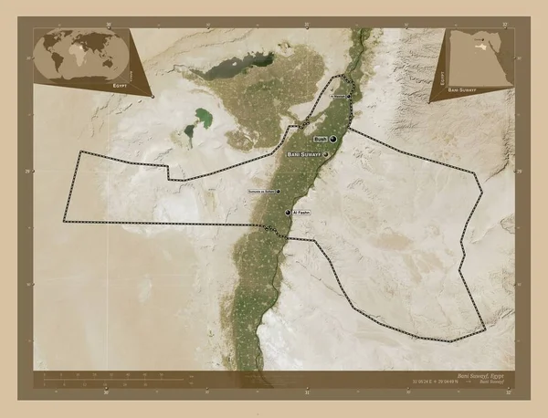 Bani Suwayf Gobernación Egipto Mapa Satelital Baja Resolución Ubicaciones Nombres —  Fotos de Stock