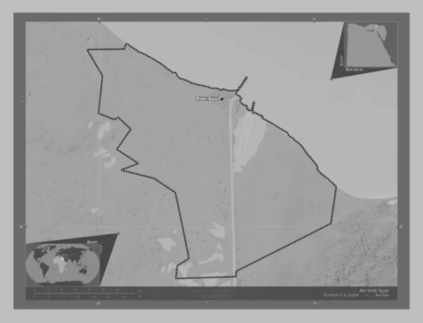 Bur Gouvernorat Egypte Carte Altitude Niveaux Gris Avec Lacs Rivières — Photo