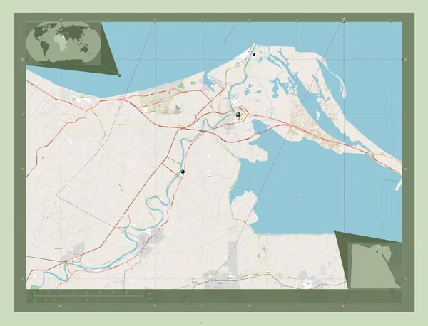 Dumyat Gubernator Egiptu Otwórz Mapę Ulic Lokalizacje Dużych Miast Regionu — Zdjęcie stockowe
