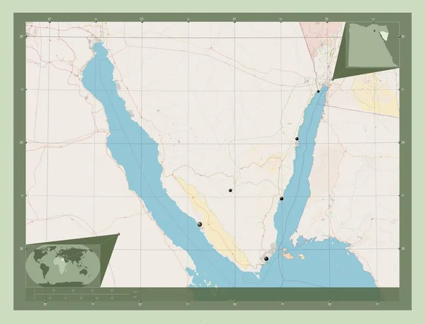 January Sina Province Egypt 开放街道地图 该区域主要城市的所在地点 角辅助位置图 — 图库照片