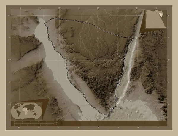 Janub Sina Gobernación Egipto Mapa Elevación Coloreado Tonos Sepia Con — Foto de Stock