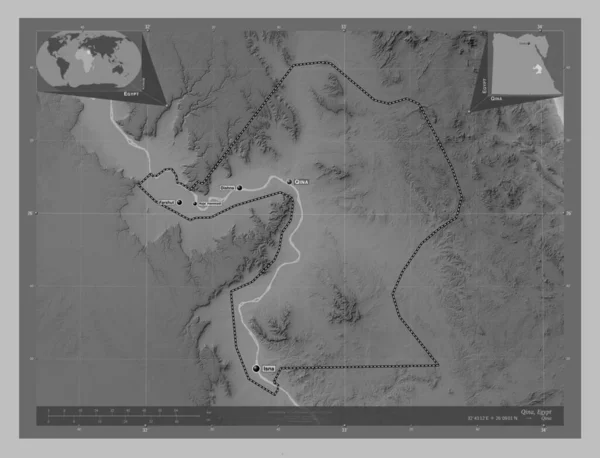 Qina Gouvernorat Egypte Carte Altitude Niveaux Gris Avec Lacs Rivières — Photo