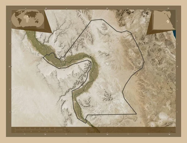キナエジプトの統治者 低解像度衛星地図 コーナー補助位置図 — ストック写真