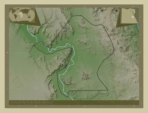 Qina Egyptská Guvernérka Zdvihová Mapa Zbarvená Stylu Wiki Jezery Řekami — Stock fotografie